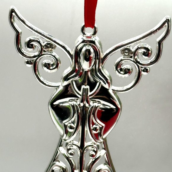 Lenox Angel Ornament Sparkle And Scroll Crystal Clear Christmas Silverplated - Picture 4 of 10